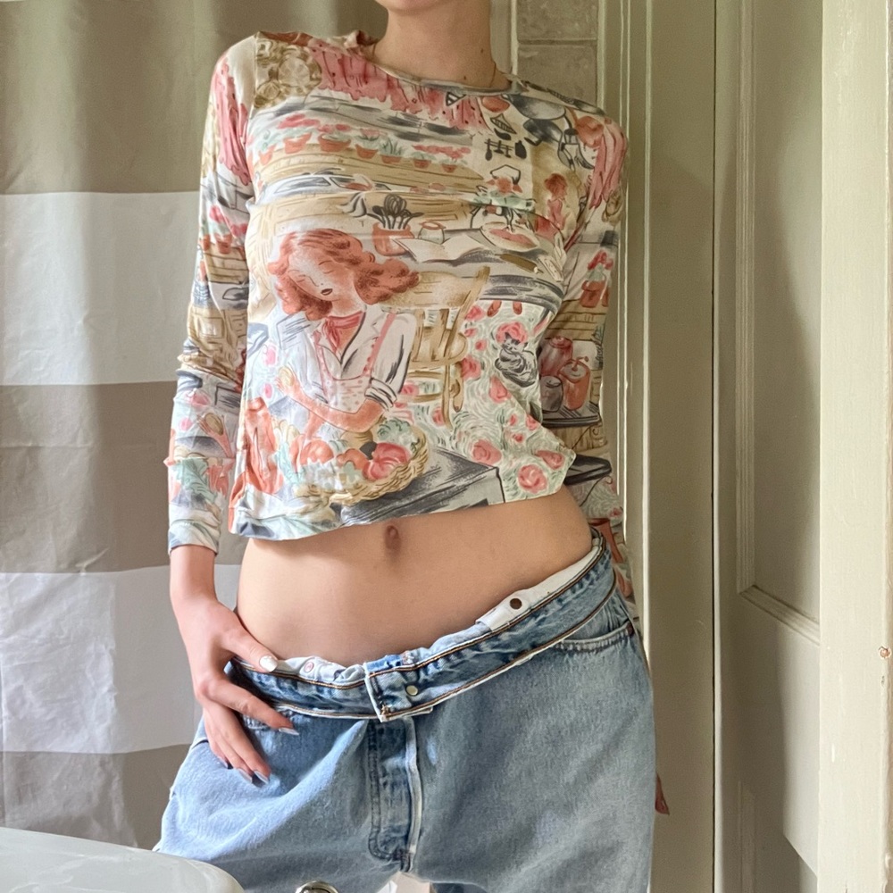 vintage 1970s long sleeve printed tee